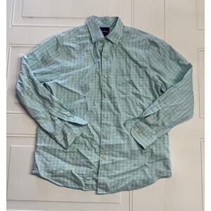 Tommy Bahama Teal & White Plaid Long Sleeve Button Up Shirt Size M
